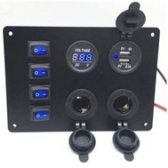 Tablero Panel  4 Teclas switch panel 3.1A Dual USB+Voltmeter+12V power socket(no LED) 6Xswitches (on-off) 17.5x10.7
